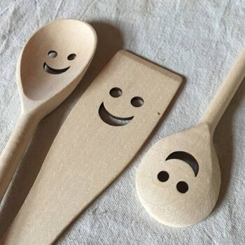 Happy spoon - SET de 2 cuillères et 1 spatule en bois -smiley - sourire - joyeux 2