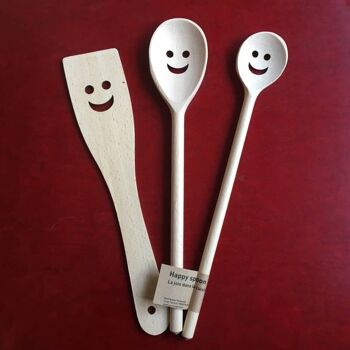 Happy spoon - SET de 2 cuillères et 1 spatule en bois -smiley - sourire - joyeux 3