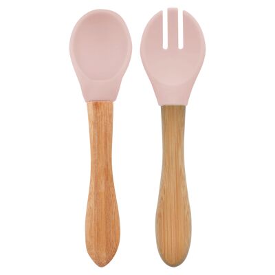 Set of 2 silicone & bamboo cutlery Powder pink