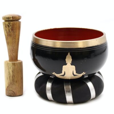 TIB-92 - Buddha Singing Bowl Set - Noir/Orange 10.7cm - Vendu en 1x unité/s par extérieur
