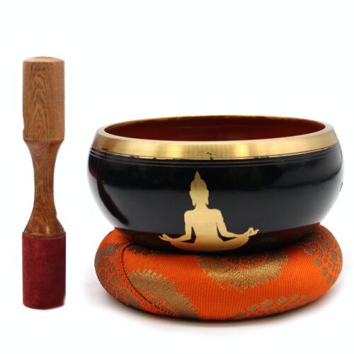 TIB-97 - Lrg Buddha Singing Bowl Set- Black/Orange 14cm - Sold in 1x unit/s per outer