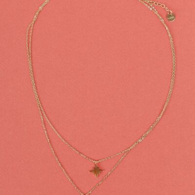 Golden double chain star and moon pendant necklace
