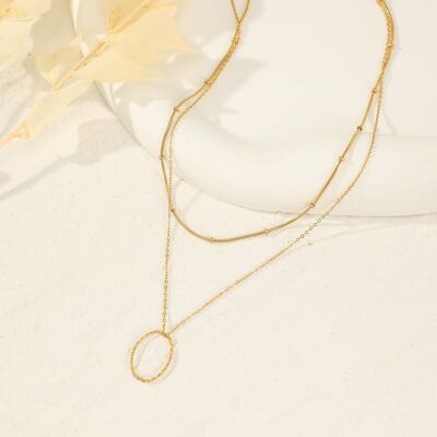 Golden double chain necklace with circle