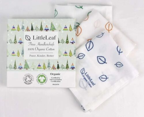 Organic handkerchiefs in a Christmas giftbox, Leaves
