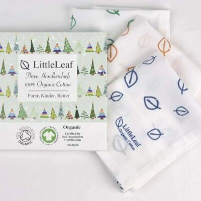 Organic handkerchiefs in a Christmas giftbox, Leaves