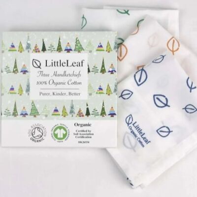 Organic handkerchiefs in a Christmas giftbox, Leaves