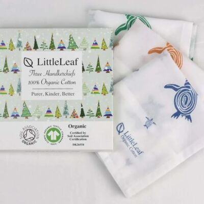 Organic handkerchiefs in a Christmas giftbox, Turtles