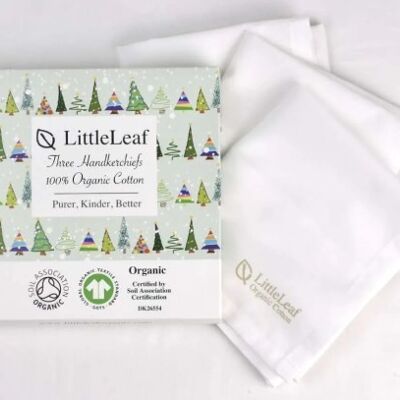 Organic White Handkerchiefs in a Christmas giftbox