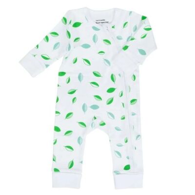 Pijama con cremallera de algodón orgánico, Tumbling Leaves - 0-3 meses