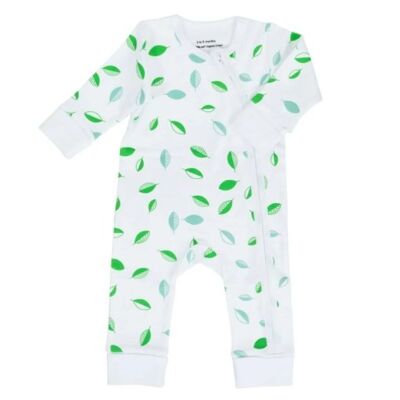Organic cotton zip sleepsuit, Tumbling Leaves - 0-3months