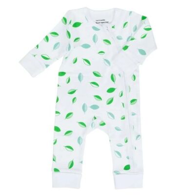 Organic cotton zip sleepsuit, Tumbling Leaves - 6-12months