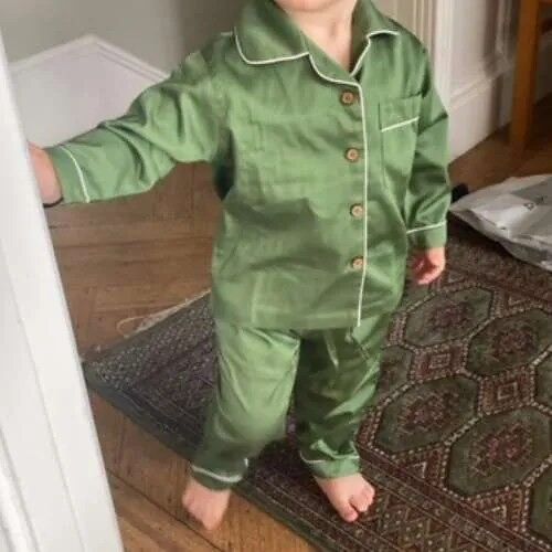 Children's Organic Cotton Pyjamas, Leaf Green,Size: 1-2yrs