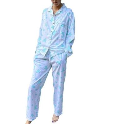 Pijama de mujer de algodón orgánico, tortugas, talla mediana (aprox. talla UK 10-12);