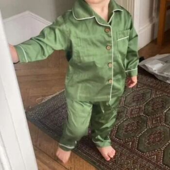 Pyjama enfant en coton bio, vert feuille, taille 7-8 ans