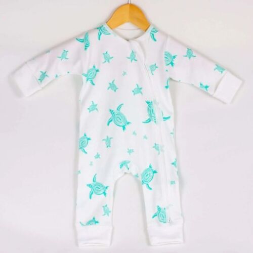 Organic cotton zip sleepsuit, Turtles, 0-3months