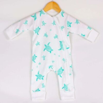 Organic cotton zip sleepsuit, Turtles, 3-6months