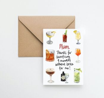 9 mois sans alcool Carte de vœux A6 pour la fête des mères avec emballage entièrement recyclable 1