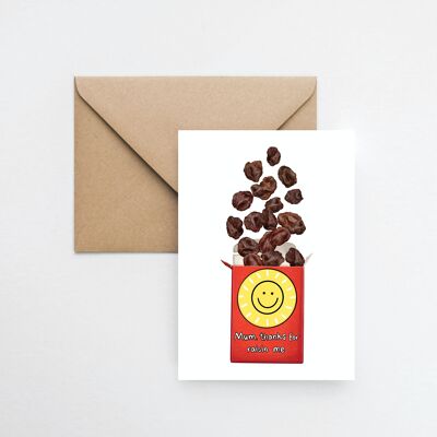 Thanks for raisin me A6 greeting card with fully recyclable packaging