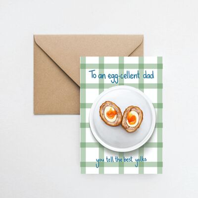 Tarjeta de felicitación Egg-cellent Dad Father's Day A6 con embalaje totalmente reciclable