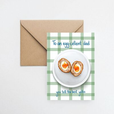 Egg-cellent Dad Father's Day A6 greeting card with fully recyclable packaging