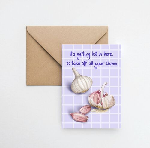 Take off all your cloves A6 greeting card with fully recyclable packaging