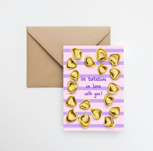 Tortellini in love A6 greeting card with fully recyclable packaging