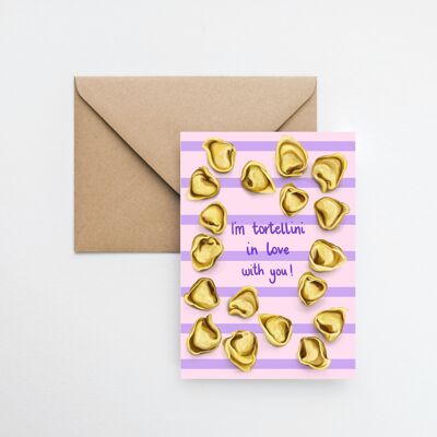 Tortellini enamorado Tarjeta de felicitación A6 con embalaje totalmente reciclable