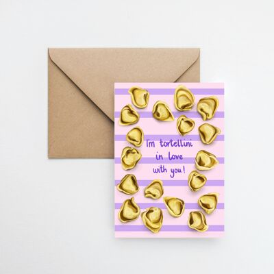 Tortellini in love A6 greeting card with fully recyclable packaging