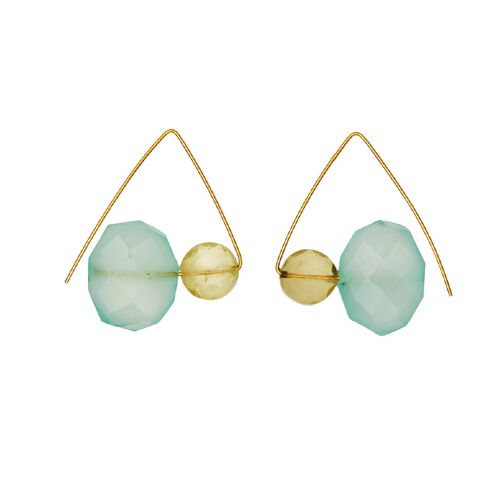 Petite Triangle Hoops with Blue Chalcedony and Lemon Quartz