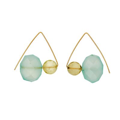 Petite Triangle Hoops with Blue Chalcedony and Lemon Quartz