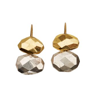 Boucles d'Oreilles Courtes Courbe avec Pyrite Or et Argent 1