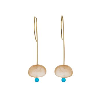 Boucles d'oreilles pendantes droites avec pierre de lune pêche et perles rondes 8