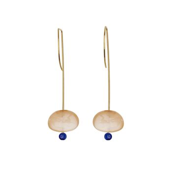 Boucles d'oreilles pendantes droites avec pierre de lune pêche et perles rondes 10