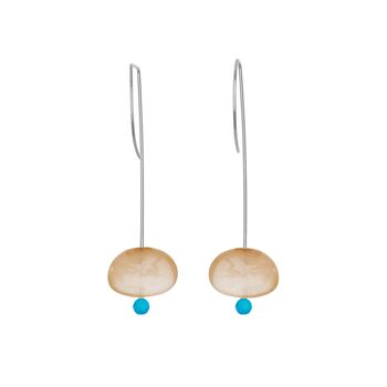 Boucles d'oreilles pendantes droites avec pierre de lune pêche et perles rondes 17