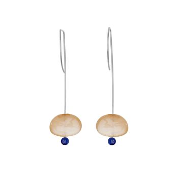 Boucles d'oreilles pendantes droites avec pierre de lune pêche et perles rondes 9