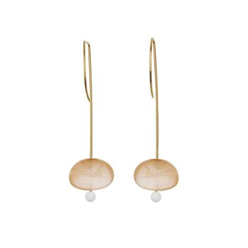 Boucles d'oreilles pendantes droites avec pierre de lune pêche et perles rondes 22