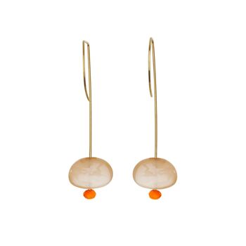 Boucles d'oreilles pendantes droites avec pierre de lune pêche et perles rondes 12