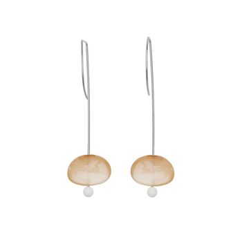 Boucles d'oreilles pendantes droites avec pierre de lune pêche et perles rondes 19