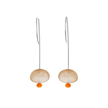 Boucles d'oreilles pendantes droites avec pierre de lune pêche et perles rondes 11
