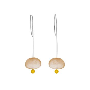 Boucles d'oreilles pendantes droites avec pierre de lune pêche et perles rondes 21