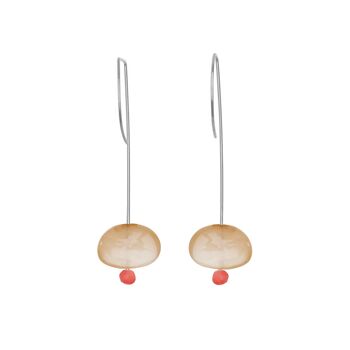 Boucles d'oreilles pendantes droites avec pierre de lune pêche et perles rondes 13