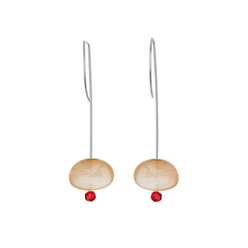Boucles d'oreilles pendantes droites avec pierre de lune pêche et perles rondes 15