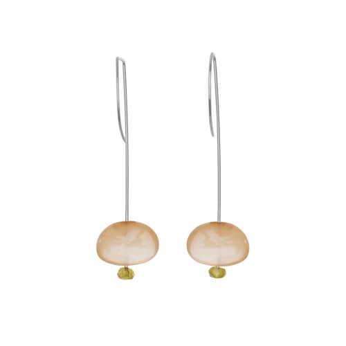 Straight Drop Earrings with Peach Moonstone and Round Beads