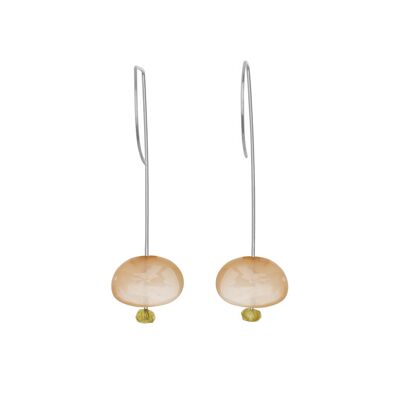 Boucles d'oreilles pendantes droites avec pierre de lune pêche et perles rondes