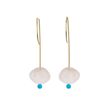 Boucles d'oreilles pendantes droites avec morganite et perles rondes 15