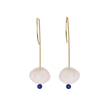 Boucles d'oreilles pendantes droites avec morganite et perles rondes 7