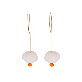 Boucles d'oreilles pendantes droites avec morganite et perles rondes 9
