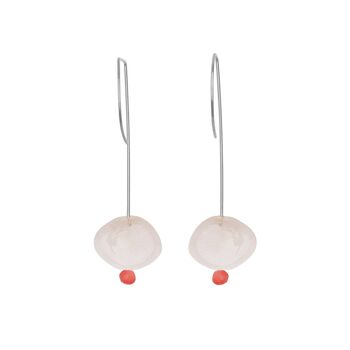 Boucles d'oreilles pendantes droites avec morganite et perles rondes 10