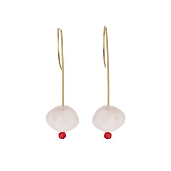 Boucles d'oreilles pendantes droites avec morganite et perles rondes 13