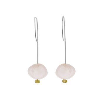 Boucles d'oreilles pendantes droites avec morganite et perles rondes 1